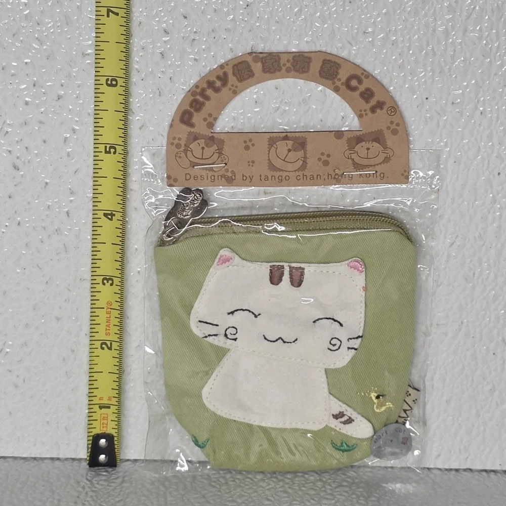 Tango Chan Party Cat White Cat Green Change Coin Purse